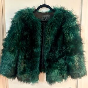 GUESS Green & Black Faux Fur Jacket Small